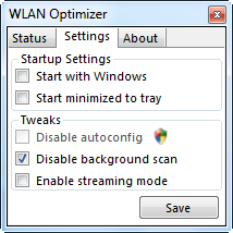 WLAN Optimizer settings to optimize wireless connection