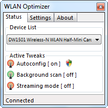 WLAN Optimizer status window