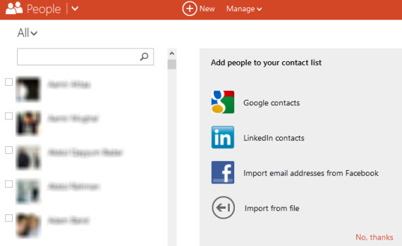 Windows Live contact list on people
