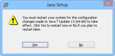 Restart system after installing Java 7 