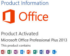 Office 2013 activated