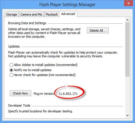 Flash Player 11.7 offline installers update checking