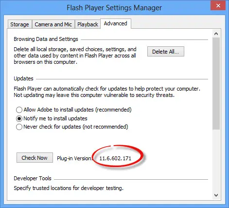 Adobe Flash Player: Update Version 30.0.0.154