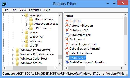 Registry Editor disableCAD