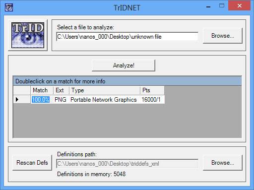 TrIDNet scan and identify file type