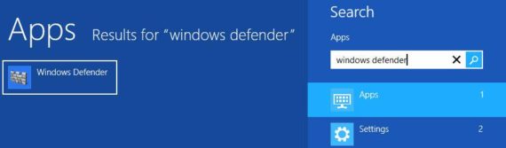Windows search result Windows Defender