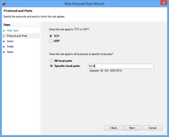 New inbound rule protocol and ports