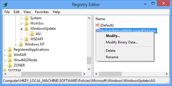 Changing NoAutoRebootWithLoggedOnUsers registry value