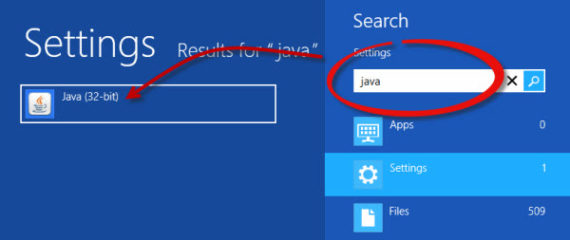 Windows Search Java Control Panel