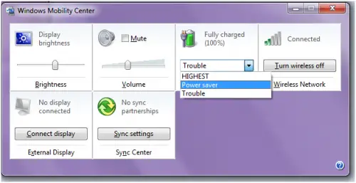 Windows Mobility Center