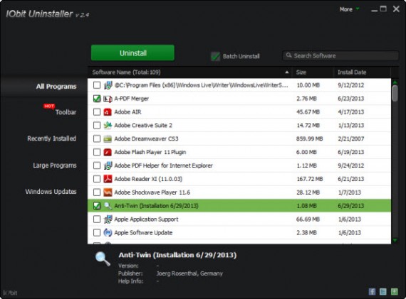 IObit Uninstaller with batch uninstall option