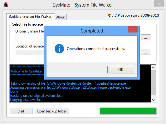 SysMate operation completed successfully