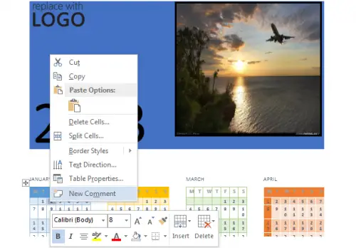 word 2013 calendar
