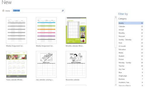 word 2013 calendar
