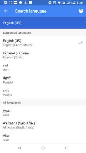 select language