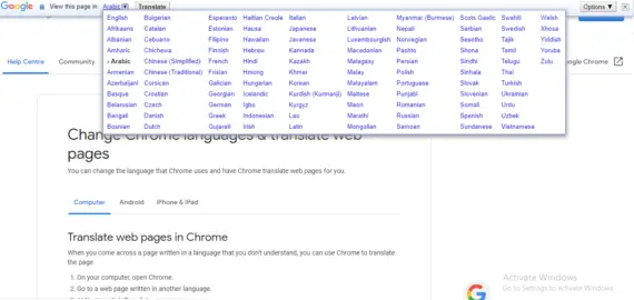 select language