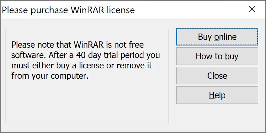 Purchase WinRAR dialog box