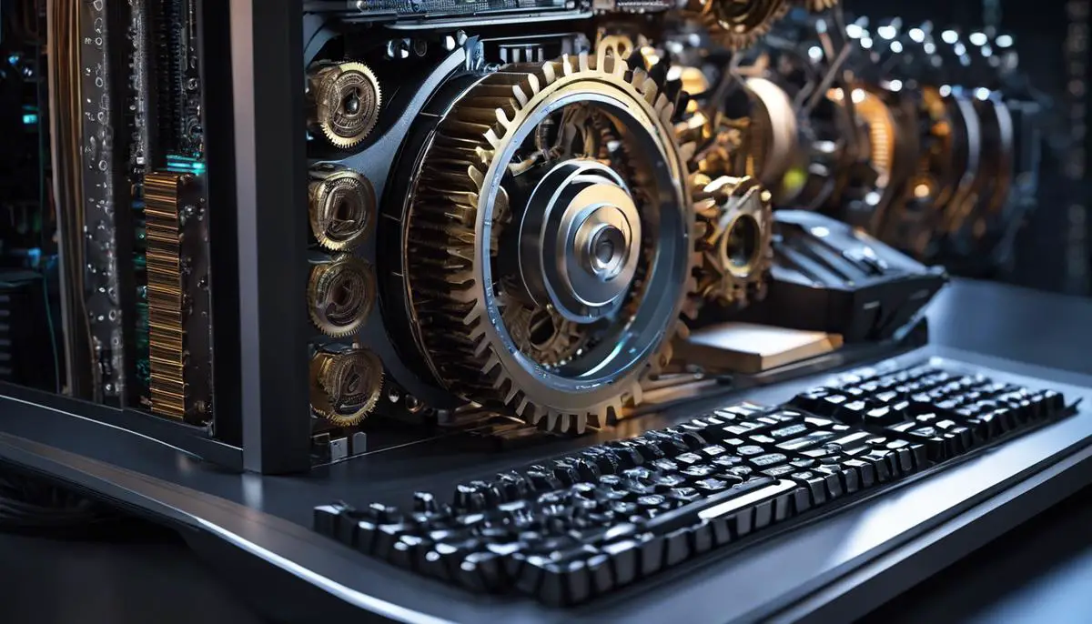 A computer with gears inside representing optimal computer performance