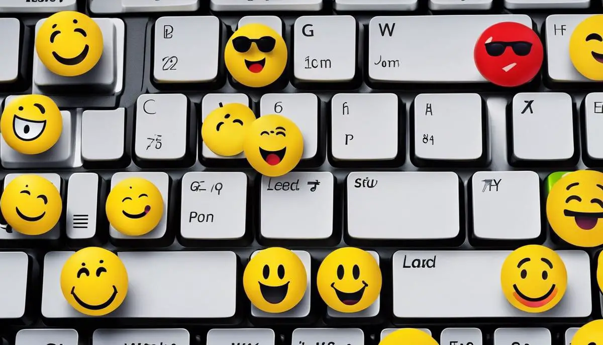 An image depicting a keyboard filled with various emoticons.