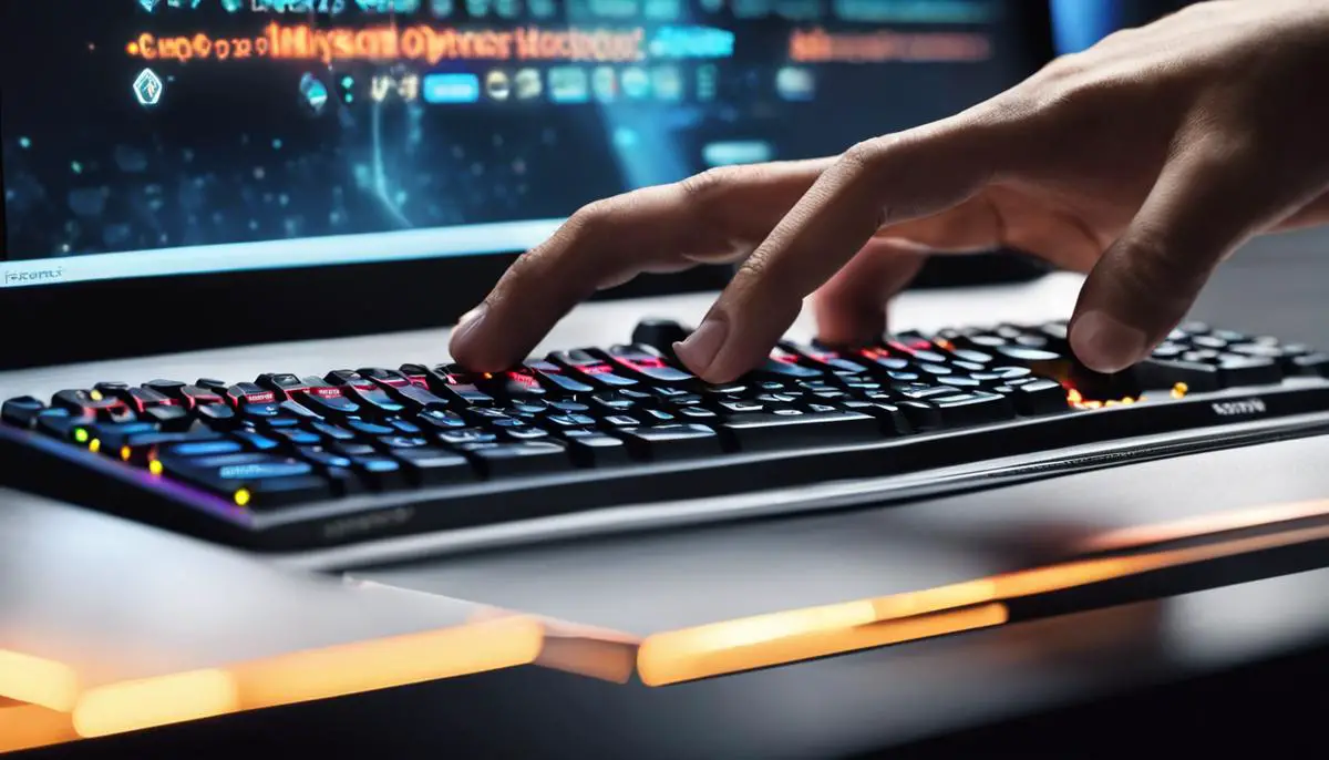 An image showing a person's hand hovering over a keyboard with various keys highlighted, representing the topic of advanced shortcuts and edge optimizations.