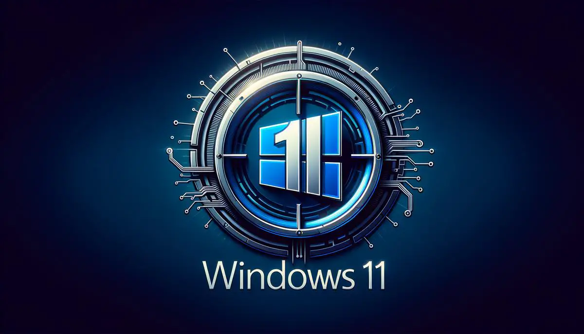 A digital image showing the Windows 11 logo with a futuristic security lock graphic overlay